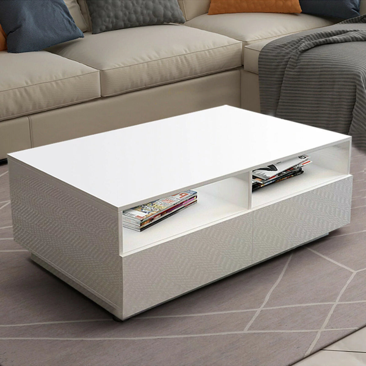 White High Gloss LED Coffee Table with Drawers U96776