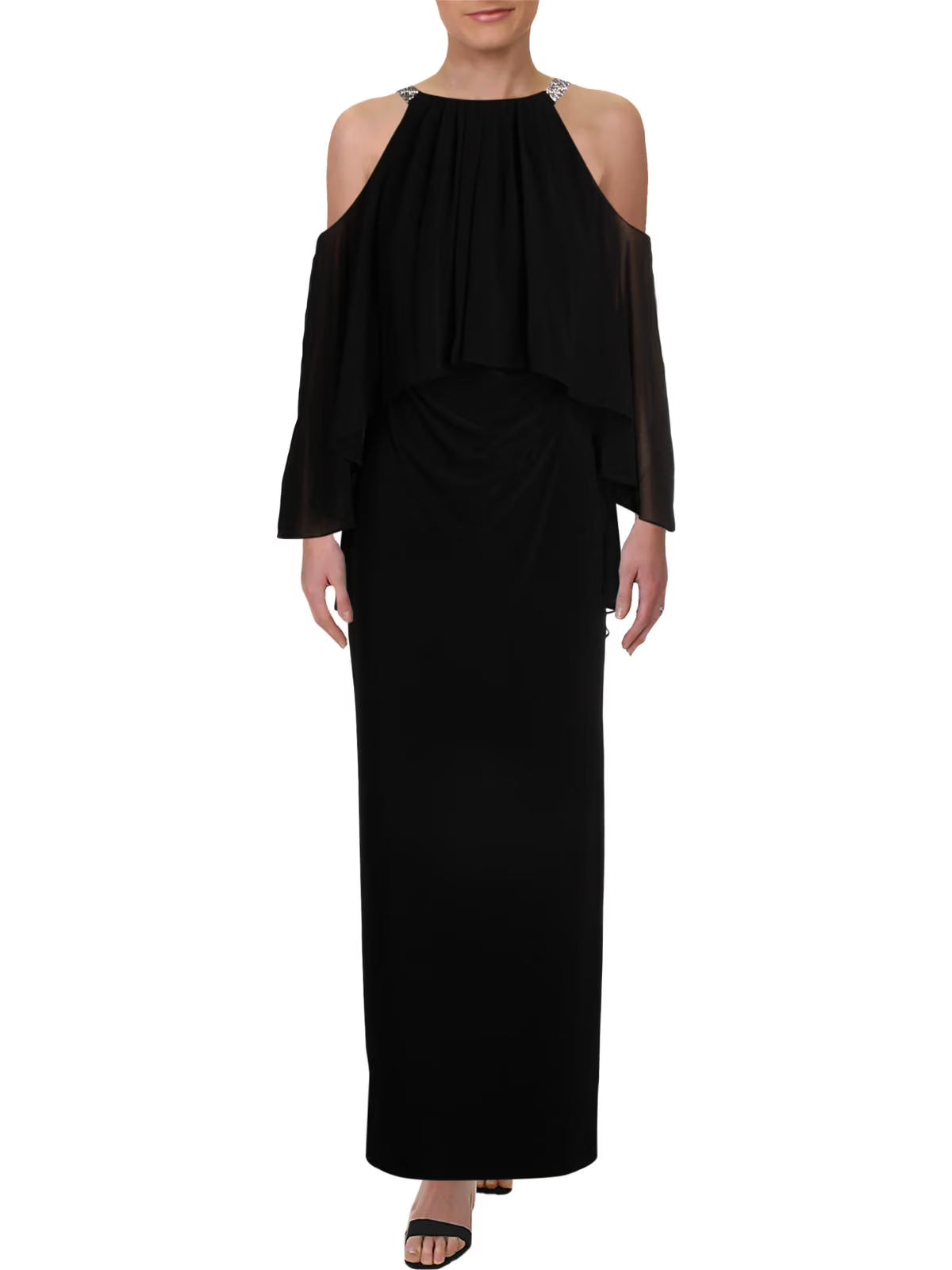 Beaded Cold-Shoulder Gown P482015