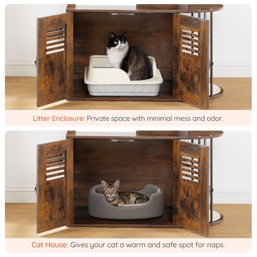 Cat Tree with Litter Box Enclosure, 31.5" Cat Tower with Sisal Posts, Hammock, Rustic Brown J4686