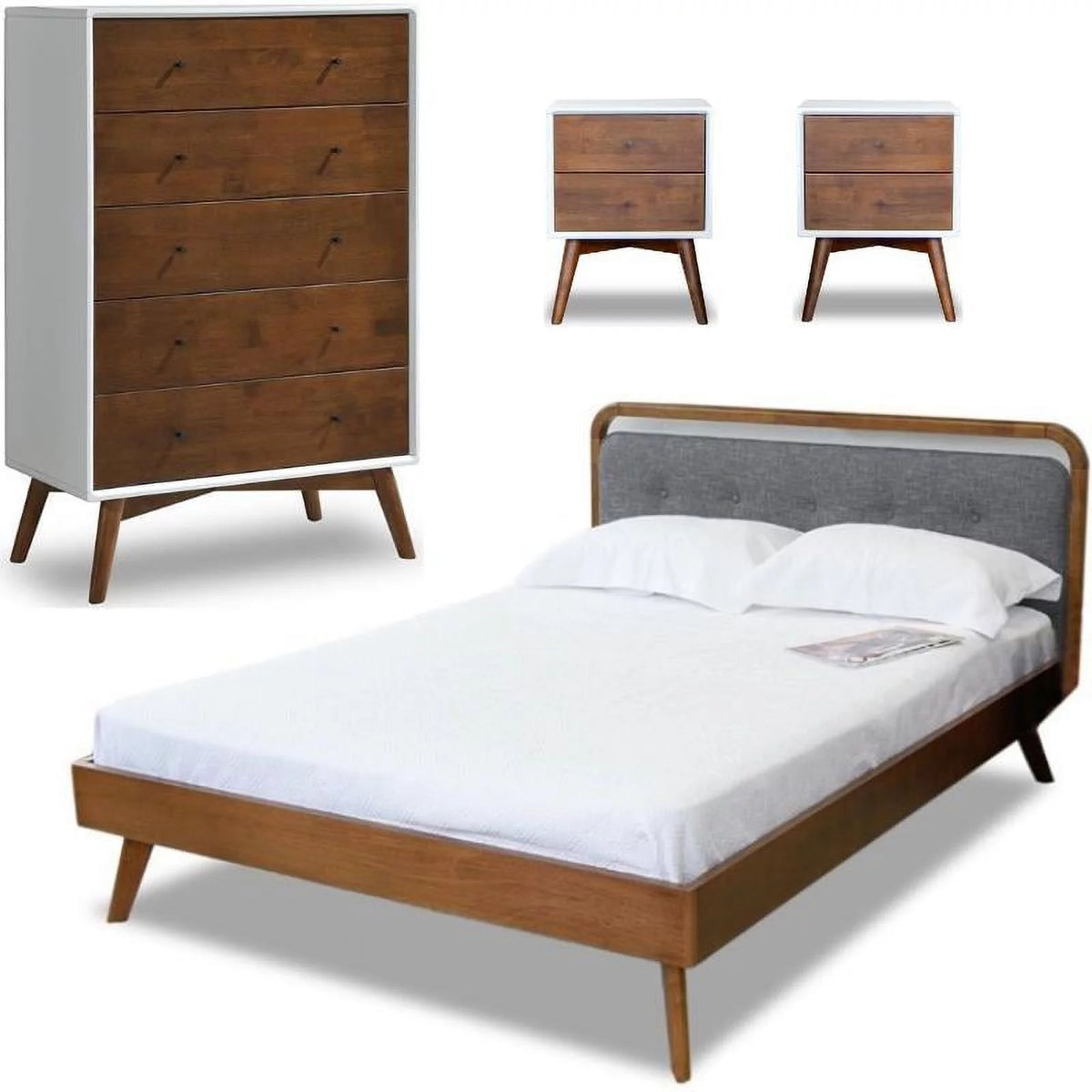 Queen Platform Bed 2 Nightstand 5 Drawer Dresser Set of 4 L609