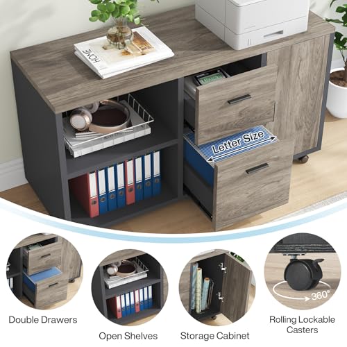 70.8" L-Shaped Computer Desk and File Cabinet Combo with Drawers and Shelves I7313
