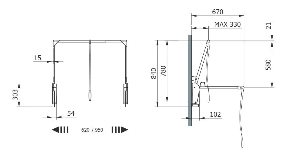 Wall-Mounted Soft-Close Wardrobe Lift 22 lb L703538