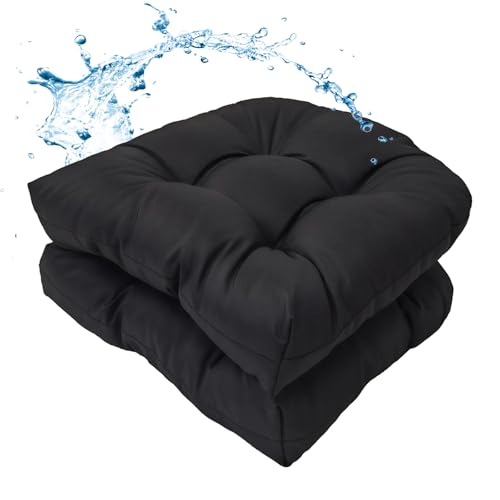 Water-Repellent Outdoor Chair Cushions Set of 2, 19”X19” Tufted Seat Cushions E317989