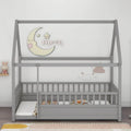 Full Size Wooden Floor Bed with House Roof Frame J229666