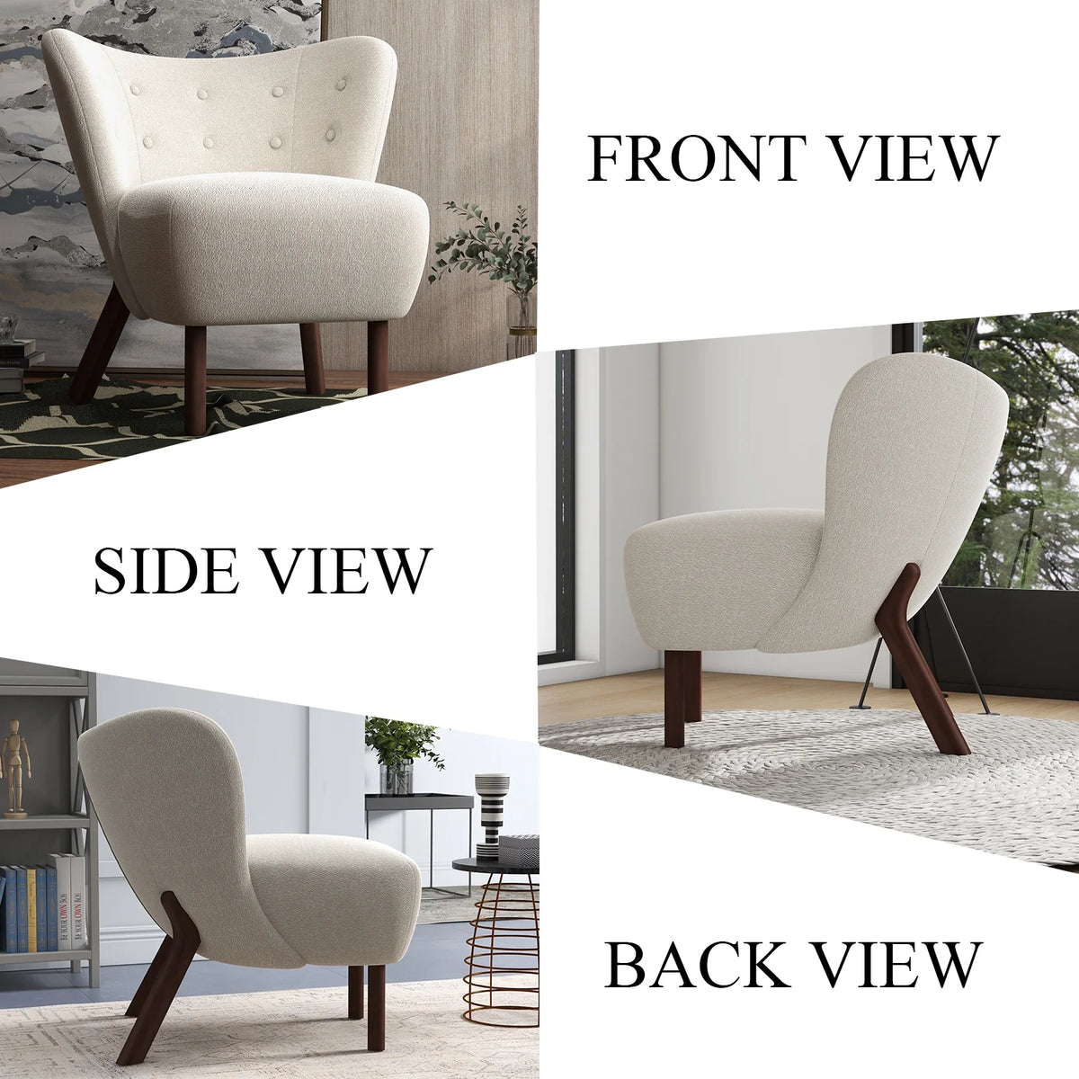 34" Wide Beige Teddy Tufted Wingback Chair with Solid Wood Leg L2083