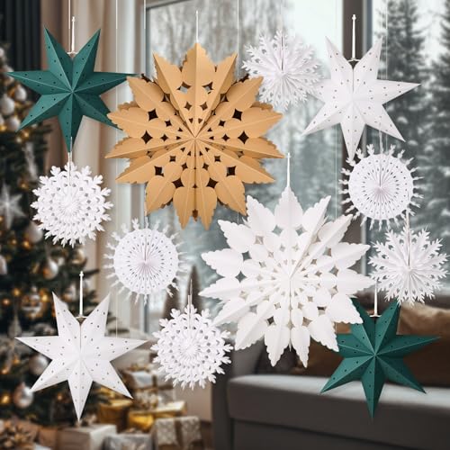 12 Pcs White Paper Star Lanterns I17770