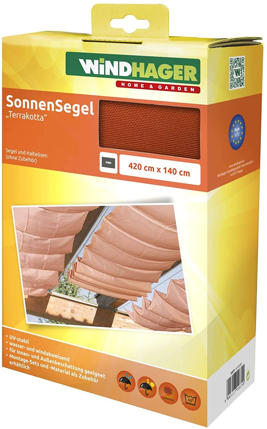 Rope-Pull Sun Sail 420 x 140 cm Terracotta P4530