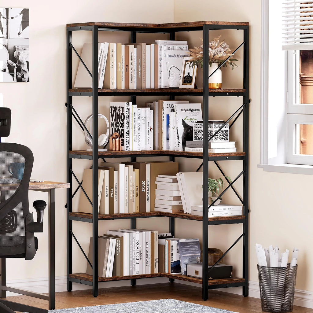 5-Tier L-Shaped Dark Gray Bookcase A1988