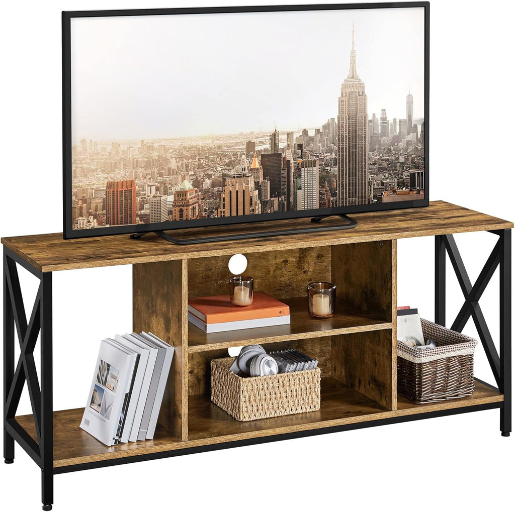 Gray Wood TV Stand with Storage Shelves O252