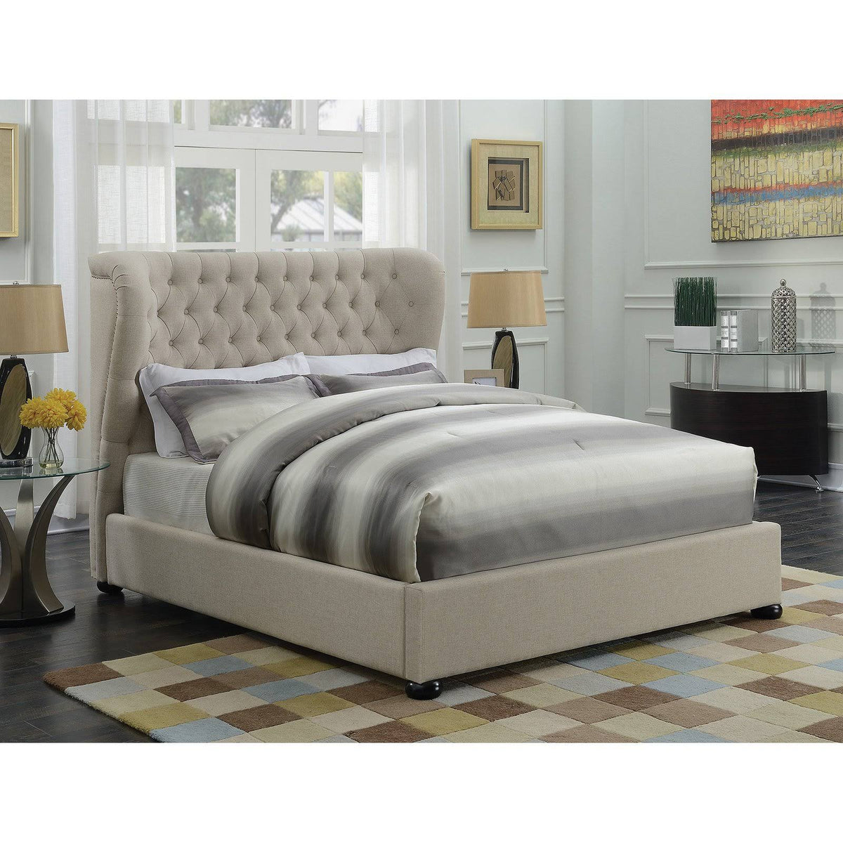 Beige Upholstered Platform Bed J8314