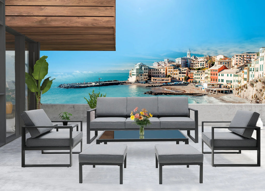 Gray Aluminum Patio Sectional Sofa Set with Table and Ottoman Z225922