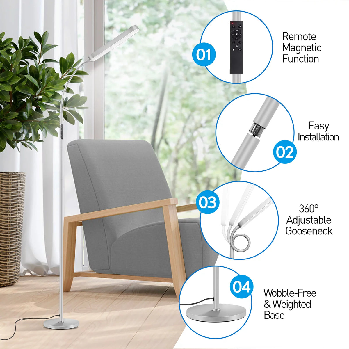 LED Floor Lamp with Remote Touch Control Adjustable Standing Light 4 Color Temperature A71910