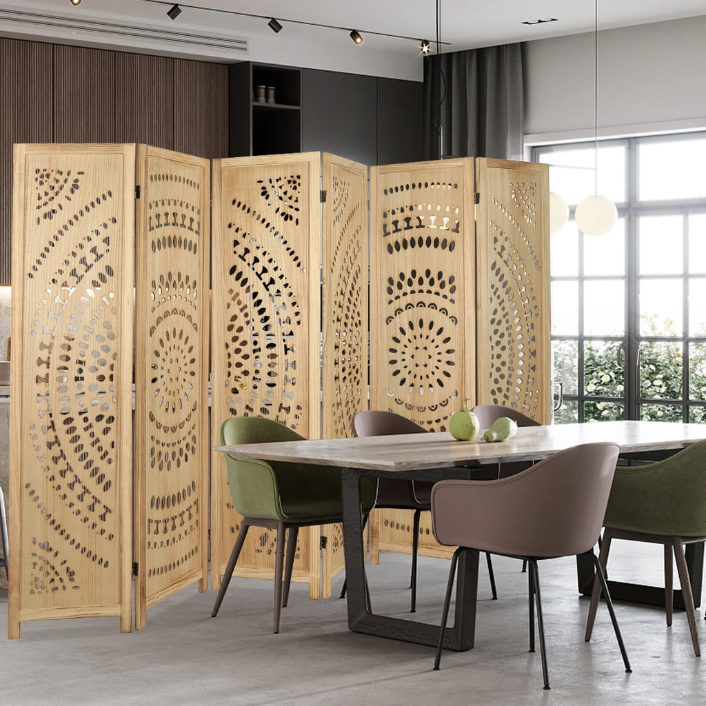 Carved Wood Room Divider and Folding Privacy Screen V8493