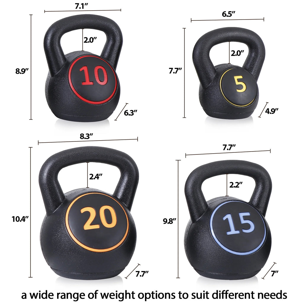 3 Piece 5lb 10lb 15lb Kettlebell Set with Storage Rack M4849