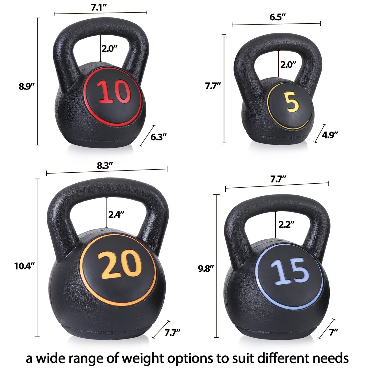 3 Piece 5lb 10lb 15lb Kettlebell Set with Storage Rack M4849