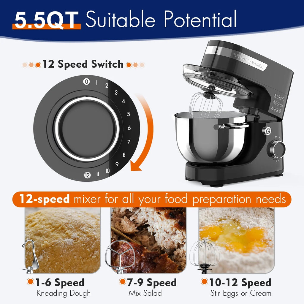 5.5Qt 12-Speed Tilt-Head Electric Kitchen Mixer with Stainless Steel Bowl H710827