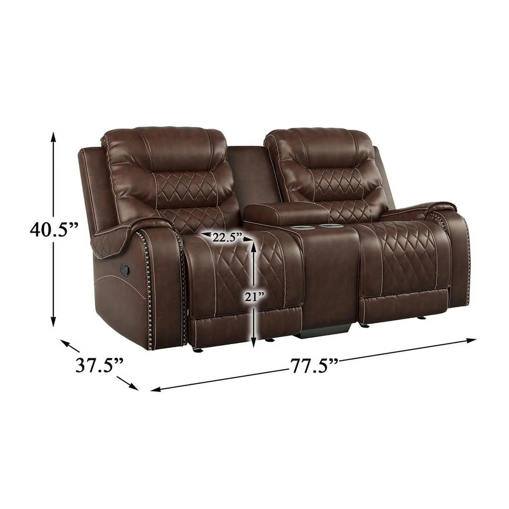 Brown Double Glider Reclining Loveseat with Center Console K732793