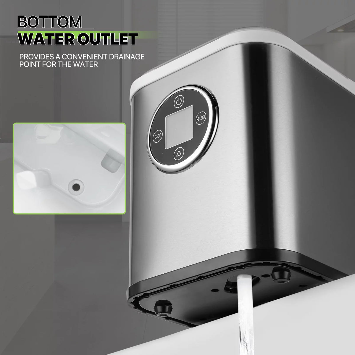 Black Portable Self-Cleaning Countertop Ice Maker with Scoop and Basket P452
