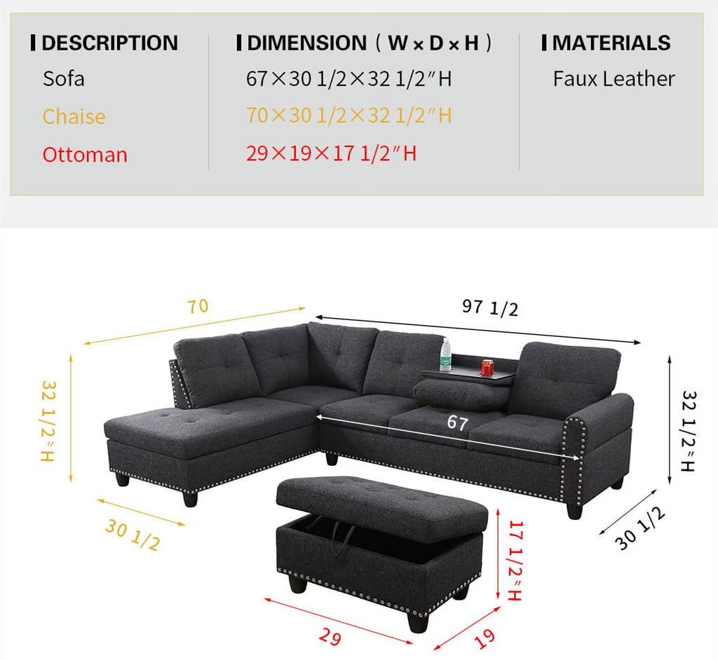 Sleeper Sectional with Storage Ottoman C195601