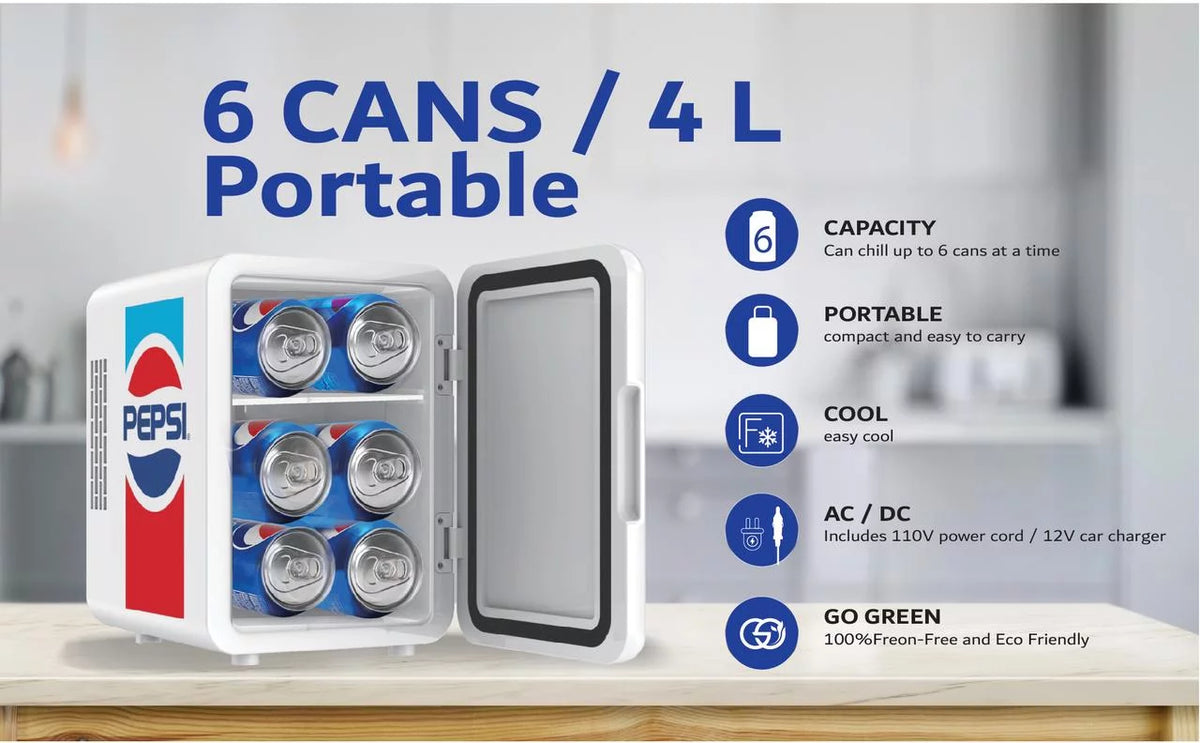 6 Can Mini Beverage Fridge with 12V Car Adaptor I9258