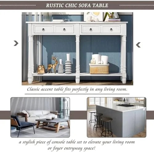 White Wood Console Table with Drawers A63326