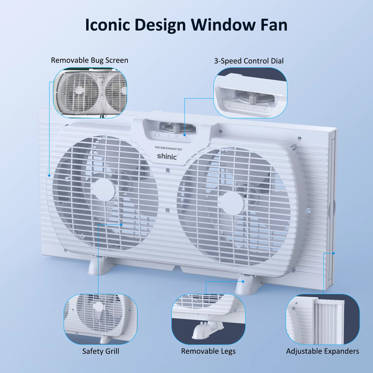9 3-Speed Twin Window Fan with Removable Bug Screen, White E6926